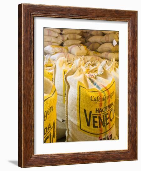 Colombia, Caldas, Manizales, Hacienda Venecia, Coffee in Sisal Bags Ready for Export-Jane Sweeney-Framed Photographic Print