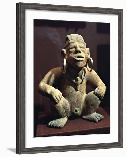 Colombia, Pre-Columbian Civilization, Terracotta Male Statuette with Golden Earrings, from Calima-null-Framed Giclee Print