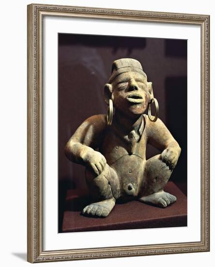 Colombia, Pre-Columbian Civilization, Terracotta Male Statuette with Golden Earrings, from Calima-null-Framed Giclee Print