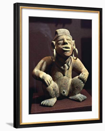 Colombia, Pre-Columbian Civilization, Terracotta Male Statuette with Golden Earrings, from Calima-null-Framed Giclee Print