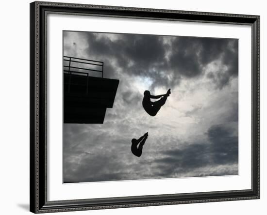 Colombia's Juan Guillermo Uran and Victor Ortega Dive to Win Gold in Men's Springboard Diving Event-null-Framed Photographic Print