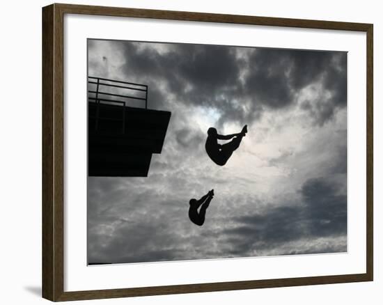 Colombia's Juan Guillermo Uran and Victor Ortega Dive to Win Gold in Men's Springboard Diving Event-null-Framed Photographic Print