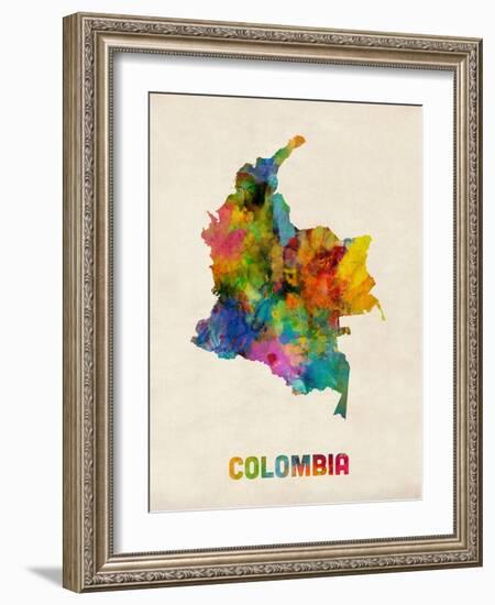 Colombia Watercolor Map-Michael Tompsett-Framed Art Print