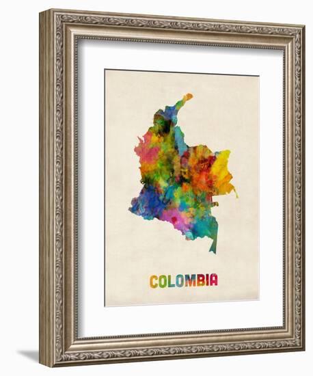 Colombia Watercolor Map-Michael Tompsett-Framed Premium Giclee Print