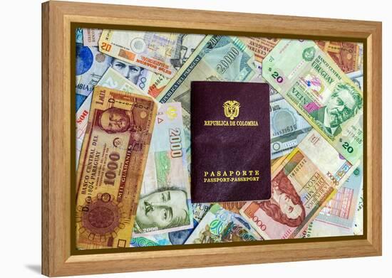 Colombian Passport and Money-jkraft5-Framed Premier Image Canvas