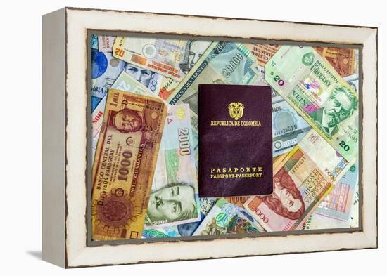 Colombian Passport and Money-jkraft5-Framed Premier Image Canvas