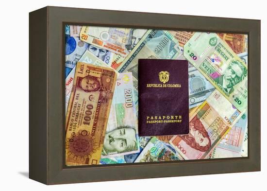 Colombian Passport and Money-jkraft5-Framed Premier Image Canvas