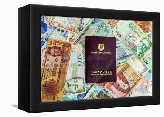 Colombian Passport and Money-jkraft5-Framed Premier Image Canvas