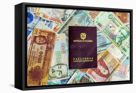 Colombian Passport and Money-jkraft5-Framed Premier Image Canvas