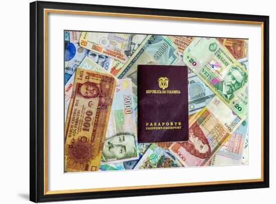 Colombian Passport and Money-jkraft5-Framed Photographic Print