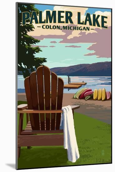 Colon, Michigan - Palmer Lake - Adirondack Chairs-Lantern Press-Mounted Art Print