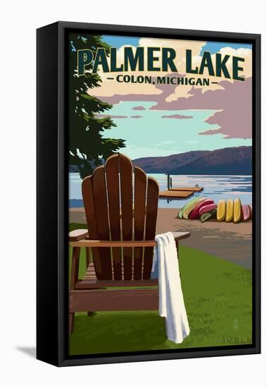 Colon, Michigan - Palmer Lake - Adirondack Chairs-Lantern Press-Framed Stretched Canvas