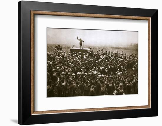 Colonel and men of the 9th East Surrey Regiment cheering the King, France, 12 November, 1918-Unknown-Framed Photographic Print