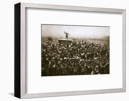 Colonel and men of the 9th East Surrey Regiment cheering the King, France, 12 November, 1918-Unknown-Framed Photographic Print