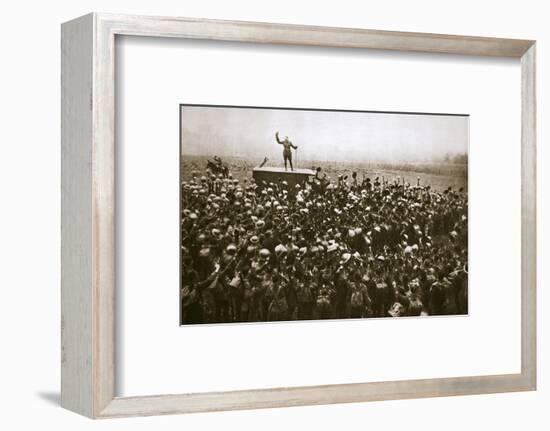 Colonel and men of the 9th East Surrey Regiment cheering the King, France, 12 November, 1918-Unknown-Framed Photographic Print
