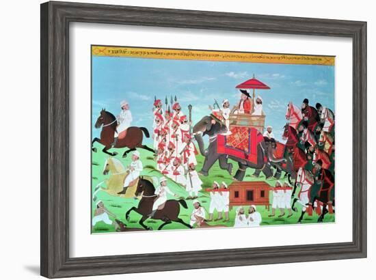 Colonel James Todd Travelling by Elephant Through Rajasthan with His Cavalry and Sepoys (Gouache)-null-Framed Giclee Print