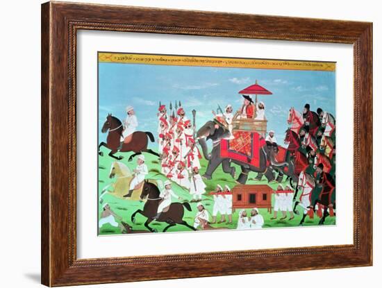 Colonel James Todd Travelling by Elephant Through Rajasthan with His Cavalry and Sepoys (Gouache)-null-Framed Giclee Print