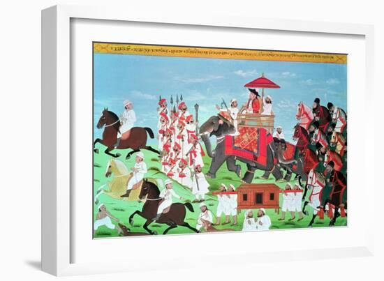 Colonel James Todd Travelling by Elephant Through Rajasthan with His Cavalry and Sepoys (Gouache)-null-Framed Giclee Print