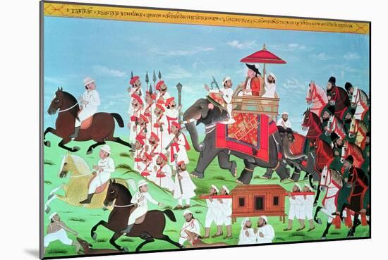 Colonel James Todd Travelling by Elephant Through Rajasthan with His Cavalry and Sepoys (Gouache)-null-Mounted Giclee Print