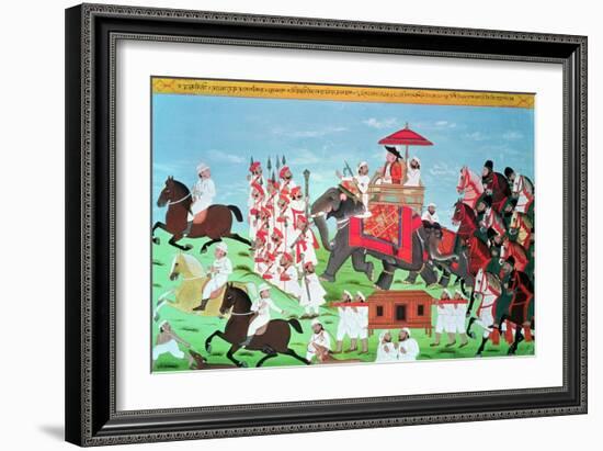 Colonel James Todd Travelling by Elephant Through Rajasthan with His Cavalry and Sepoys (Gouache)-null-Framed Giclee Print