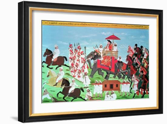 Colonel James Todd Travelling by Elephant Through Rajasthan with His Cavalry and Sepoys (Gouache)-null-Framed Giclee Print