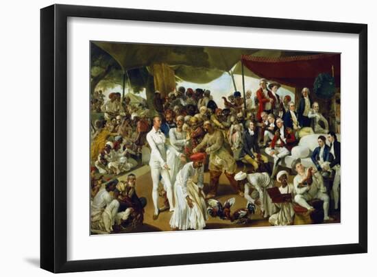 Colonel Mordaunt Watching a Cock Fight at Lucknow, India, 1790-Johan Zoffany-Framed Giclee Print