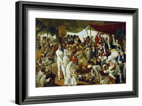 Colonel Mordaunt Watching a Cock Fight at Lucknow, India, 1790-Johan Zoffany-Framed Giclee Print