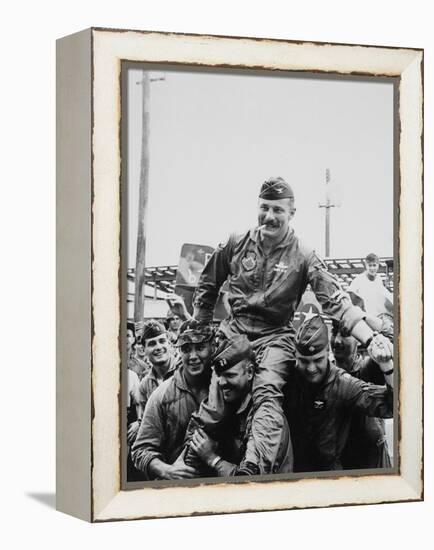 Colonel Robin Olds Celebrates His 100th Combat Mission, Vietnam, 1967-null-Framed Stretched Canvas