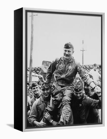 Colonel Robin Olds Celebrates His 100th Combat Mission, Vietnam, 1967-null-Framed Stretched Canvas