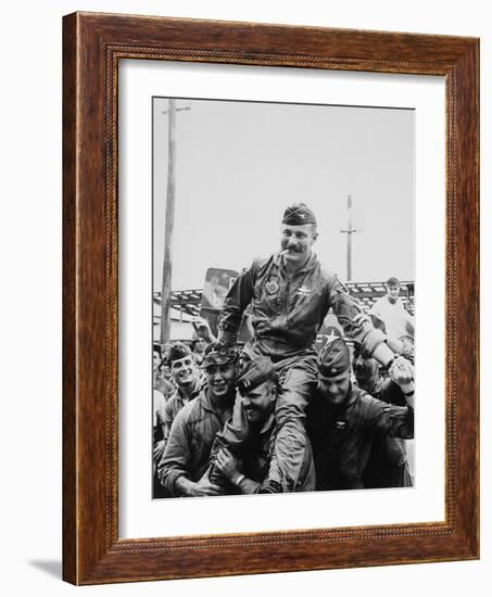 Colonel Robin Olds Celebrates His 100th Combat Mission, Vietnam, 1967-null-Framed Photo