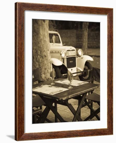 Colonia Del Sacramento, Cafe Table and Old Car, Uruguay-Walter Bibikow-Framed Photographic Print