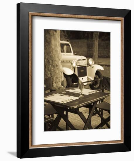 Colonia Del Sacramento, Cafe Table and Old Car, Uruguay-Walter Bibikow-Framed Photographic Print