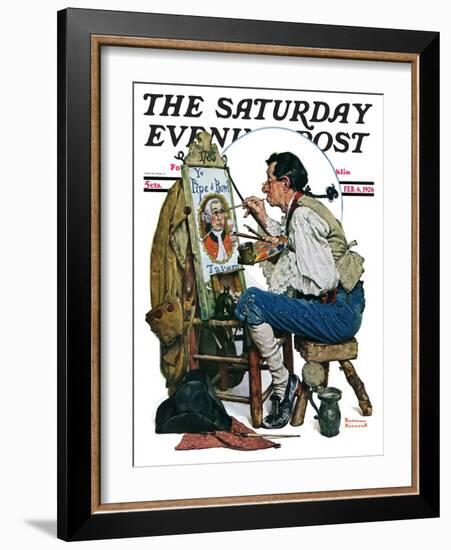 "Colonial Sign Painter" Saturday Evening Post Cover, February 6,1926-Norman Rockwell-Framed Giclee Print