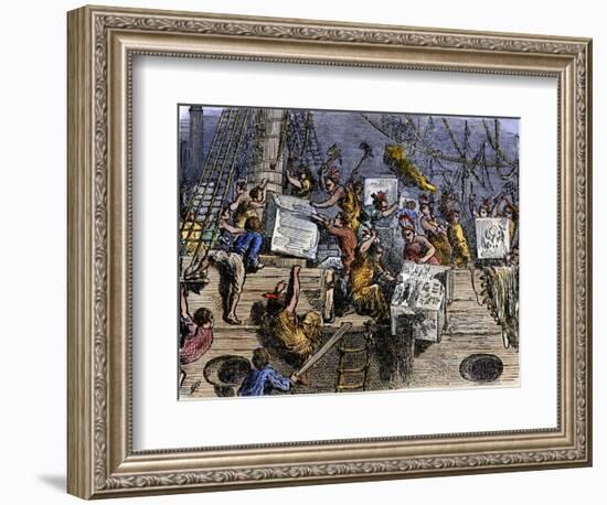 Colonists Throwing Boxes of Tea Overboard During the Boston Tea Party, 1773-null-Framed Giclee Print