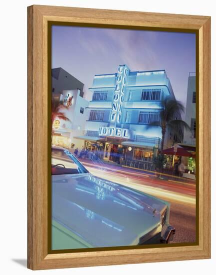 Colony Hotel and Classic Car, South Beach, Art Deco Architecture, Miami, Florida, Usa-Robin Hill-Framed Premier Image Canvas