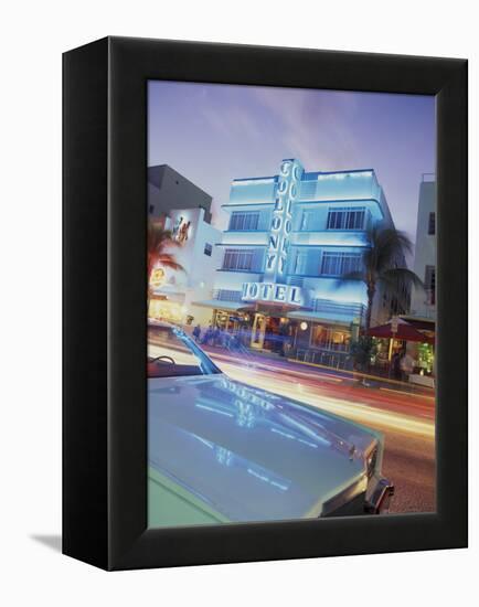 Colony Hotel and Classic Car, South Beach, Art Deco Architecture, Miami, Florida, Usa-Robin Hill-Framed Premier Image Canvas