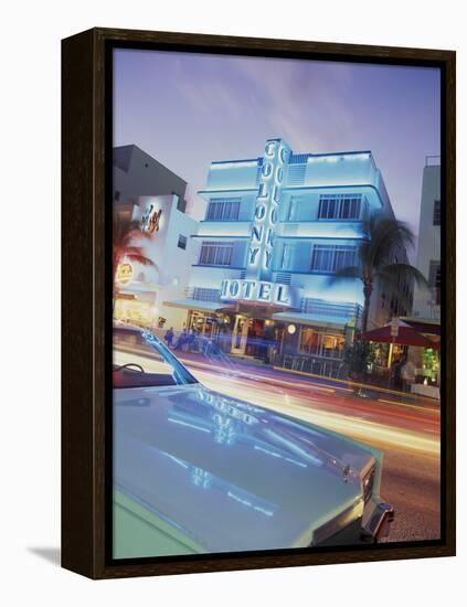 Colony Hotel and Classic Car, South Beach, Art Deco Architecture, Miami, Florida, Usa-Robin Hill-Framed Premier Image Canvas