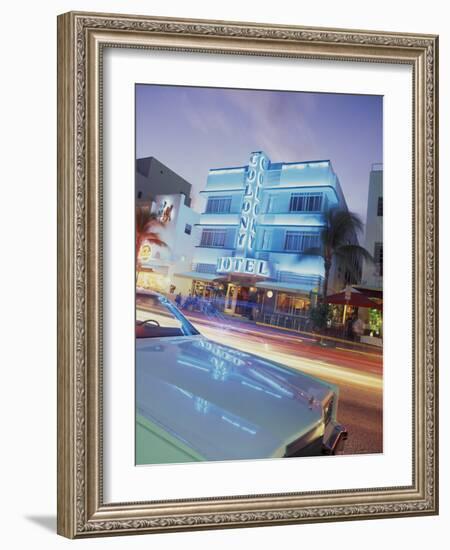 Colony Hotel and Classic Car, South Beach, Art Deco Architecture, Miami, Florida, Usa-Robin Hill-Framed Photographic Print