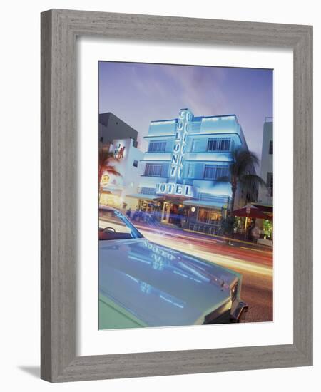 Colony Hotel and Classic Car, South Beach, Art Deco Architecture, Miami, Florida, Usa-Robin Hill-Framed Photographic Print