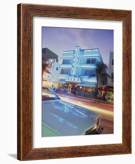 Colony Hotel and Classic Car, South Beach, Art Deco Architecture, Miami, Florida, Usa-Robin Hill-Framed Photographic Print