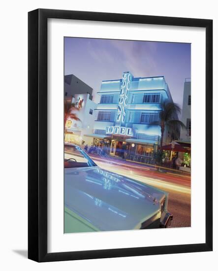 Colony Hotel and Classic Car, South Beach, Art Deco Architecture, Miami, Florida, Usa-Robin Hill-Framed Photographic Print