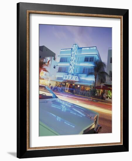 Colony Hotel and Classic Car, South Beach, Art Deco Architecture, Miami, Florida, Usa-Robin Hill-Framed Photographic Print