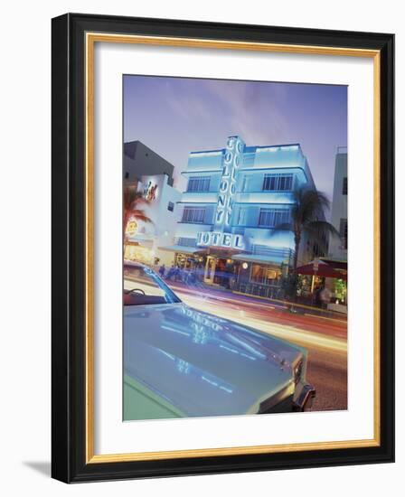 Colony Hotel and Classic Car, South Beach, Art Deco Architecture, Miami, Florida, Usa-Robin Hill-Framed Photographic Print