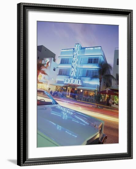 Colony Hotel and Classic Car, South Beach, Art Deco Architecture, Miami, Florida, Usa-Robin Hill-Framed Photographic Print