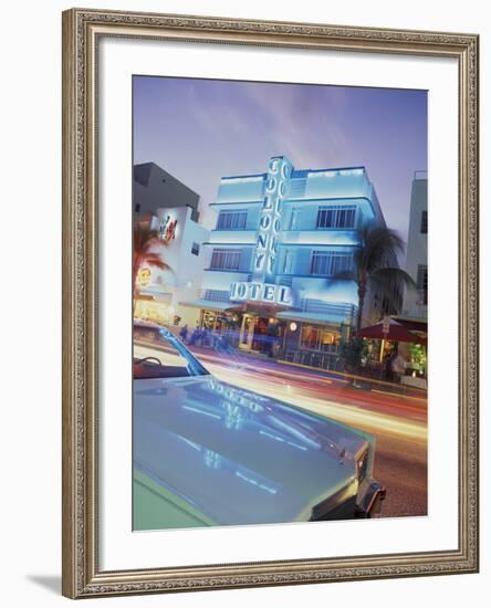 Colony Hotel and Classic Car, South Beach, Art Deco Architecture, Miami, Florida, Usa-Robin Hill-Framed Photographic Print