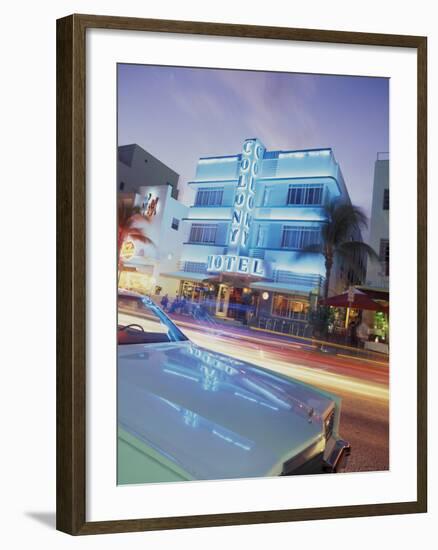 Colony Hotel and Classic Car, South Beach, Art Deco Architecture, Miami, Florida, Usa-Robin Hill-Framed Photographic Print