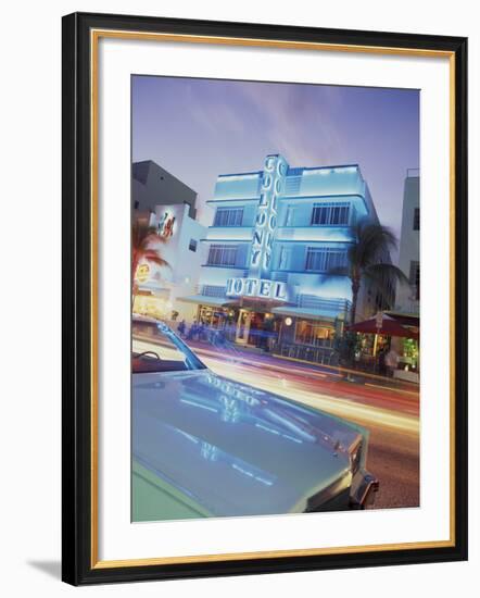 Colony Hotel and Classic Car, South Beach, Art Deco Architecture, Miami, Florida, Usa-Robin Hill-Framed Photographic Print