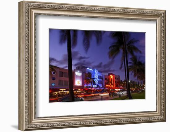 Colony Hotel, Facade, Ocean Drive at Dusk, Miami South Beach, Art Deco District, Florida, Usa-Axel Schmies-Framed Photographic Print