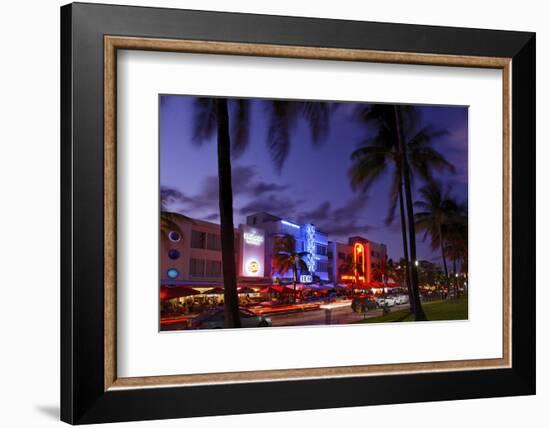 Colony Hotel, Facade, Ocean Drive at Dusk, Miami South Beach, Art Deco District, Florida, Usa-Axel Schmies-Framed Photographic Print