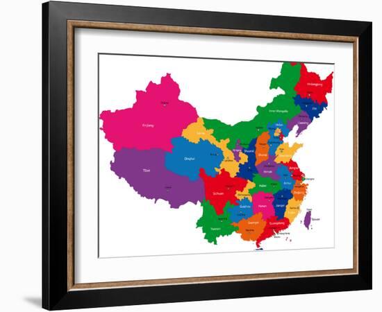 Color Map of the Regions and Divisions of China-Volina-Framed Art Print